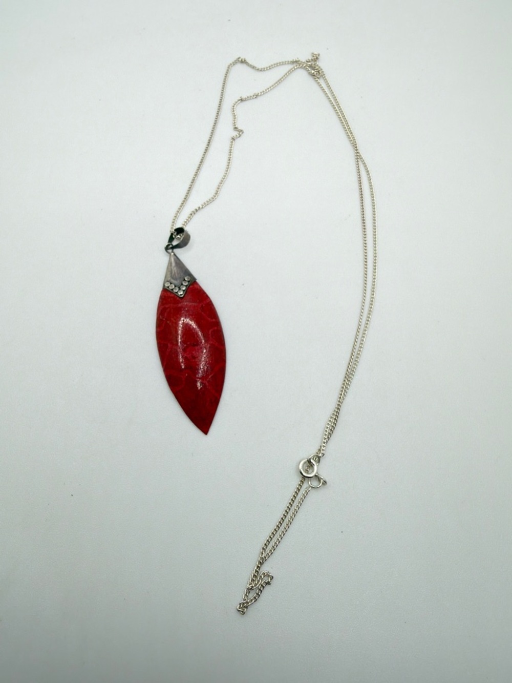 24" Sterling Silver chain w/‎ 925 Bali-style Sponge Coral pendant, necklace!